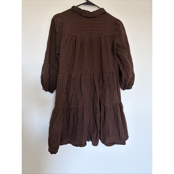 SHEIN Tiered Babydoll 100% Cotton Mini Dress Brown 3/4 Sleeve Minimalist Sz M - Picture 6 of 6